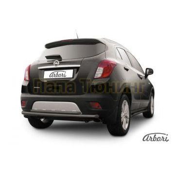 Защита заднего бампера чёрная сталь двойная радиусная 57-42 мм Slitkoff для Opel Mokka 2012-