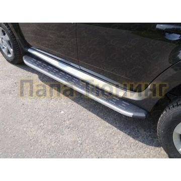 Пороги алюминиевые ТСС с накладкой серебристые для Renault Duster 2015-