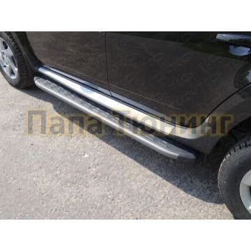 Пороги алюминиевые ТСС с накладкой серые для Renault Duster 2015-