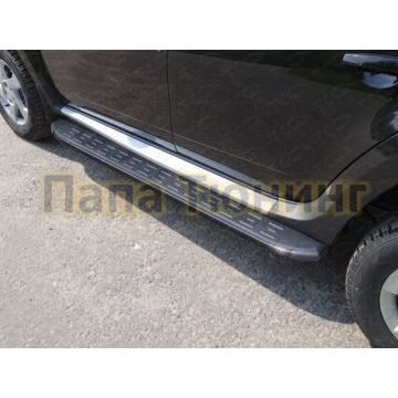 Пороги алюминиевые ТСС с накладкой чёрные для Renault Duster 2015-