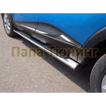Пороги труба овальная с накладками 120х60 мм ТСС для Renault Kaptur 2016- Пороги труба овальная с накладками 120х60 мм ТСС для Renault Kaptur 2016-