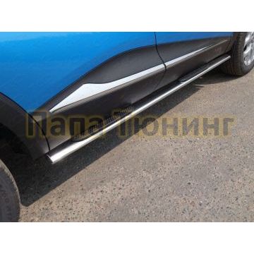Пороги труба овальная с накладками 75х42 мм ТСС для Renault Kaptur 2016- Пороги труба овальная с накладками 75х42 мм ТСС для Renault Kaptur 2016-