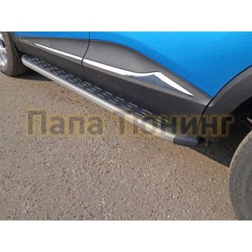 Пороги алюминиевые ТСС с накладкой серые для Renault Kaptur 2016-