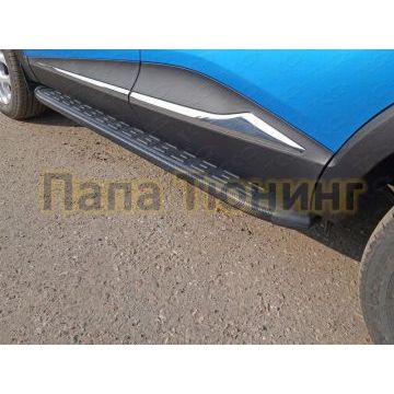 Пороги алюминиевые ТСС с накладкой чёрные для Renault Kaptur 2016-