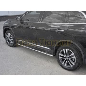 Пороги труба овальная с проступью 75х42 мм для Renault Koleos 2017-