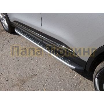 Пороги алюминиевые ТСС с накладкой серебристые для Renault Koleos 2018- Пороги алюминиевые ТСС с накладкой серебристые для Renault Koleos 2018-
