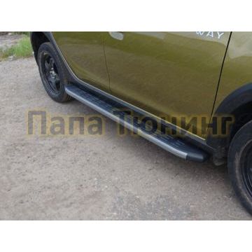 Пороги алюминиевые ТСС с накладкой серые для Renault Sandero Stepway 2015- Пороги алюминиевые ТСС с накладкой серые для Renault Sandero Stepway 2015-