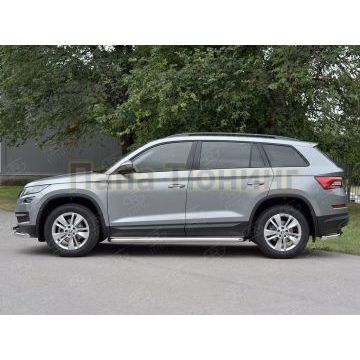 Пороги с площадкой нержавеющий лист 63 мм РусСталь для Skoda Kodiaq 2017-