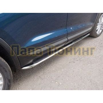 Пороги овальные гнутые с накладкой 75х42 мм ТСС для Skoda Kodiaq 2018- Пороги овальные гнутые с накладкой 75х42 мм ТСС для Skoda Kodiaq 2018-