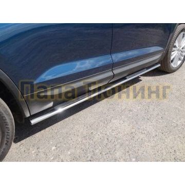 Пороги овальные с накладкой 75х42 мм ТСС для Skoda Kodiaq 2018- Пороги овальные с накладкой 75х42 мм ТСС для Skoda Kodiaq 2018-