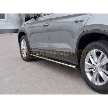 Пороги труба овальная с проступью 75х42 мм РусСталь для Skoda Kodiaq 2017-