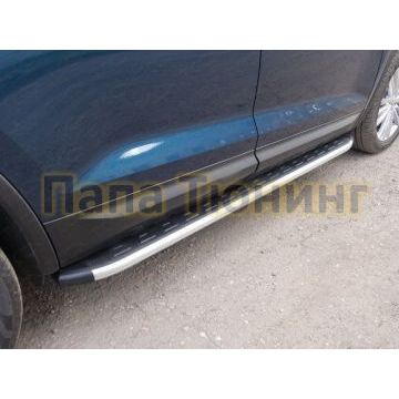 Пороги алюминиевые ТСС с накладкой для Skoda Kodiaq 2018- Пороги алюминиевые ТСС с накладкой для Skoda Kodiaq 2018-