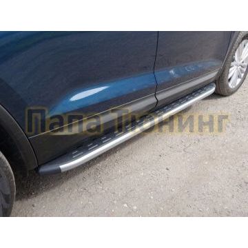Пороги алюминиевые ТСС с накладкой серебристые для Skoda Kodiaq 2018- Пороги алюминиевые ТСС с накладкой серебристые для Skoda Kodiaq 2018-