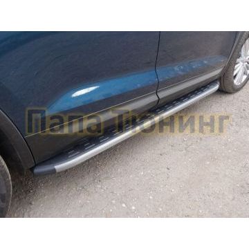 Пороги алюминиевые ТСС с накладкой серые для Skoda Kodiaq 2018- Пороги алюминиевые ТСС с накладкой серые для Skoda Kodiaq 2018-