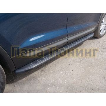 Пороги алюминиевые ТСС с накладкой чёрные для Skoda Kodiaq 2018- Пороги алюминиевые ТСС с накладкой чёрные для Skoda Kodiaq 2018-
