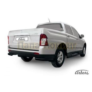 Защита задняя уголки чёрная сталь 76 мм Slitkoff для SsangYong Actyon Sports 2012-2015