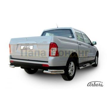 Защита задняя двойные уголки 76-42 мм Slitkoff для SsangYong Actyon Sports 2012-2015