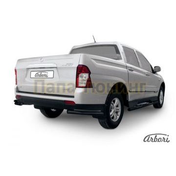 Защита задняя двойные уголки чёрная сталь 57-42 мм Slitkoff для SsangYong Actyon Sports 2012-2015