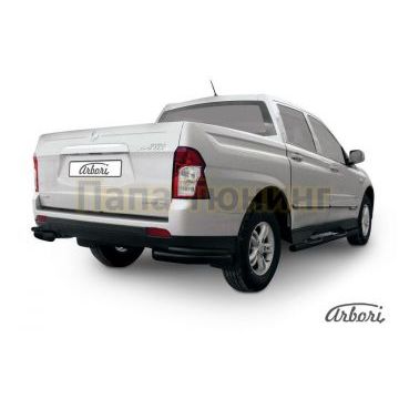 Защита задняя двойные уголки чёрная сталь 76-42 мм Slitkoff для SsangYong Actyon Sports 2012-2015