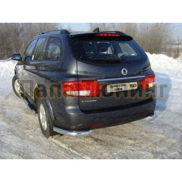 Защита заднего бампера уголки 76 мм ТСС для SsangYong Kyron 2007-2015
