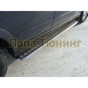 Пороги с площадкой алюминиевый лист 42 мм ТСС для SsangYong Kyron 2007-2015