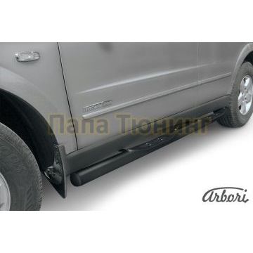 Пороги чёрная сталь труба с накладками 76 мм Slitkoff для SsangYong Kyron 2007-2015