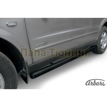 Защита штатных порогов чёрная сталь труба 76 мм Slitkoff для SsangYong Kyron 2007-2015