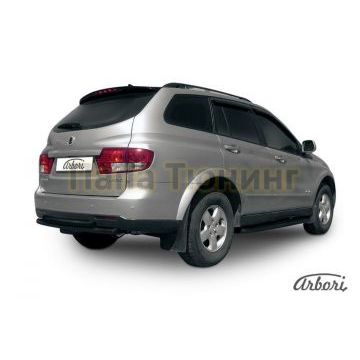 Защита заднего бампера чёрная сталь двойная 57-57 мм Slitkoff для SsangYong Kyron 2007-2015