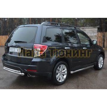 Защита заднего бампера двойная d57-d42 РусСталь для Subaru Forester SH 2008-2013