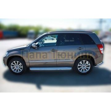 Пороги с площадкой алюминиевый лист 50 мм ALFeco для Suzuki Grand Vitara 2012-2015