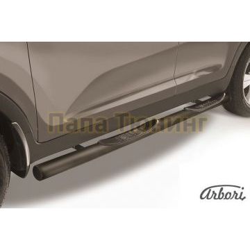 Пороги чёрная сталь труба с накладками 76 мм Slitkoff для Kia Sportage 2010-2015 Пороги чёрная сталь труба с накладками 76 мм Slitkoff для Kia Sportage 2010-2015