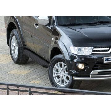 Пороги алюминиевые Rival Black-Premium для Mitsubishi Pajero Sport 2008-2016