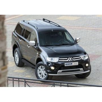 Пороги алюминиевые Rival Black-Premium для Mitsubishi Pajero Sport 2008-2016