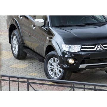Пороги алюминиевые Rival Black Start для Mitsubishi Pajero Sport 2008-2016