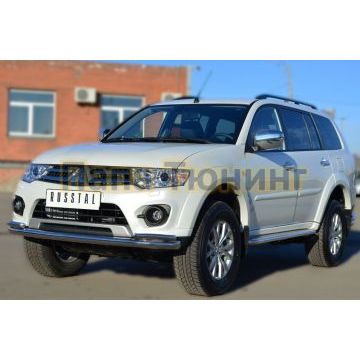 Пороги с площадкой алюминиевый лист 42 мм РусСталь для Mitsubishi Pajero Sport 2013-2016
