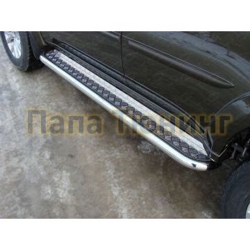 Пороги с площадкой алюминиевый лист 60 мм ТСС для Mitsubishi Pajero Sport 2013-2016