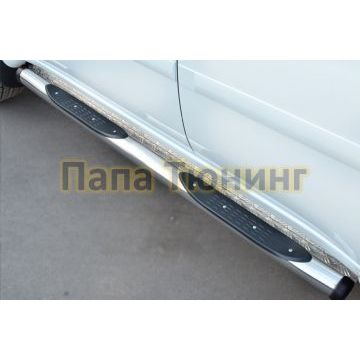 Пороги труба с накладками d76 вариант 2 РусСталь для Mitsubishi Pajero Sport 2013-2016