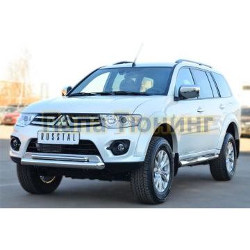 Пороги труба с накладками d76 вариант 2 РусСталь для Mitsubishi Pajero Sport 2013-2016