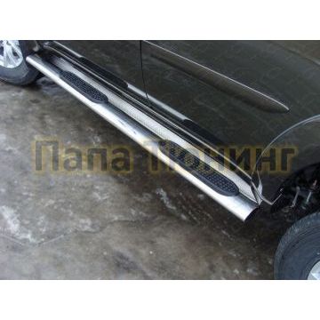 Пороги труба овальная с накладками 120х60 мм ТСС для Mitsubishi Pajero Sport 2013-2016