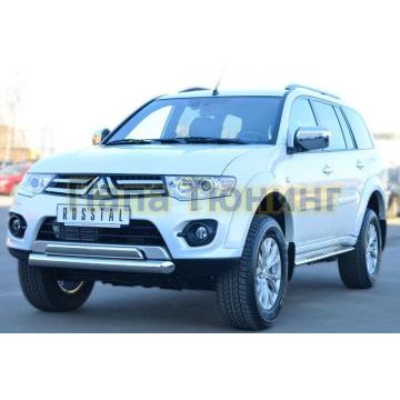 Пороги труба овальная с проступью 75х42 мм РусСталь для Mitsubishi Pajero Sport 2013-2016