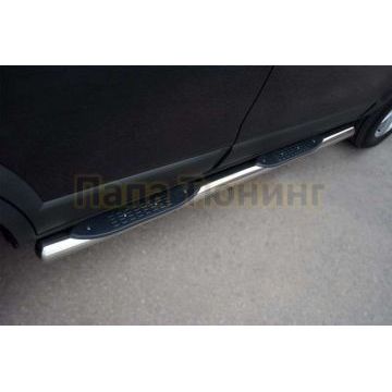 Пороги труба d76 с накладками вариант 3 РусСталь для Mitsubishi Pajero Sport 2008-2013