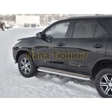 Пороги с площадкой алюминиевый лист 63 мм вариант 3 РусСталь для Toyota Fortuner 2017-