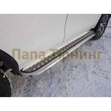 Пороги с площадкой алюминиевый лист 75х42 мм ТСС для Toyota Fortuner 2017- Пороги с площадкой алюминиевый лист 75х42 мм ТСС для Toyota Fortuner 2017-