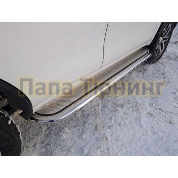 Пороги с площадкой нержавеющий лист 75х42 мм ТСС для Toyota Fortuner 2017- Пороги с площадкой нержавеющий лист 75х42 мм ТСС для Toyota Fortuner 2017-