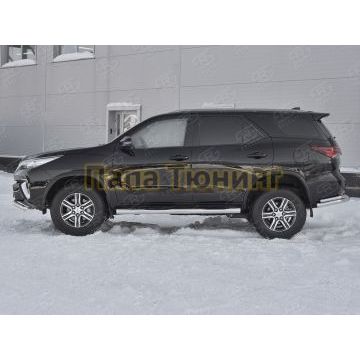Пороги труба с накладками d76 вариант 2 РусСталь для Toyota Fortuner 2017-