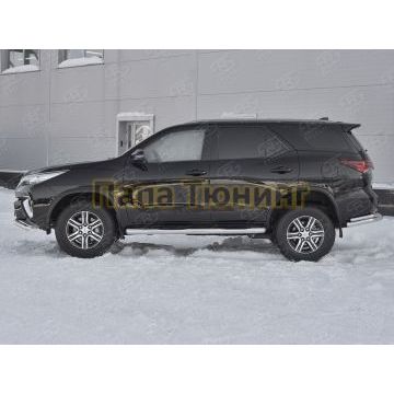 Пороги труба с накладками d76 вариант 3 РусСталь для Toyota Fortuner 2017-