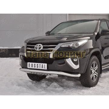 Защита переднего бампера волна с надписью d57 РусСталь для Toyota Fortuner 2017-