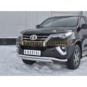 Защита передняя двойная 63-75х42 мм РусСталь для Toyota Fortuner 2017-