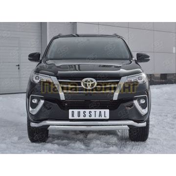 Защита передняя двойная 63-75х42 мм РусСталь для Toyota Fortuner 2017-