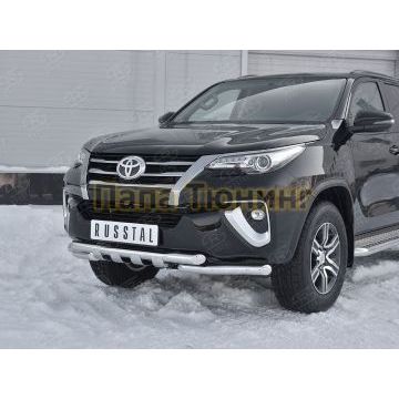 Защита передняя двойная с уголками и клыками d57-d57 РусСталь для Toyota Fortuner 2017-